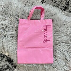 Harrods Vintage Hot Pink PVC Shopping Tote Bag Reusable Pink Rose Floral 15"x13"